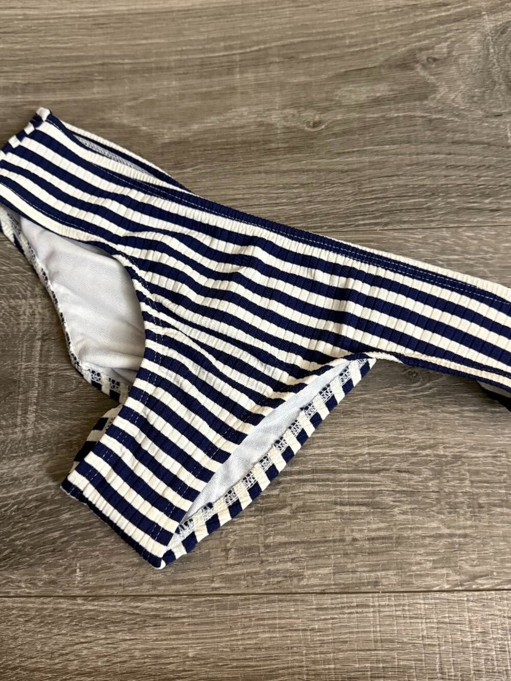 NWT Xhilaration Striped Cheeky Bikini Bottoms Blue White Ruched Swim Sz Small